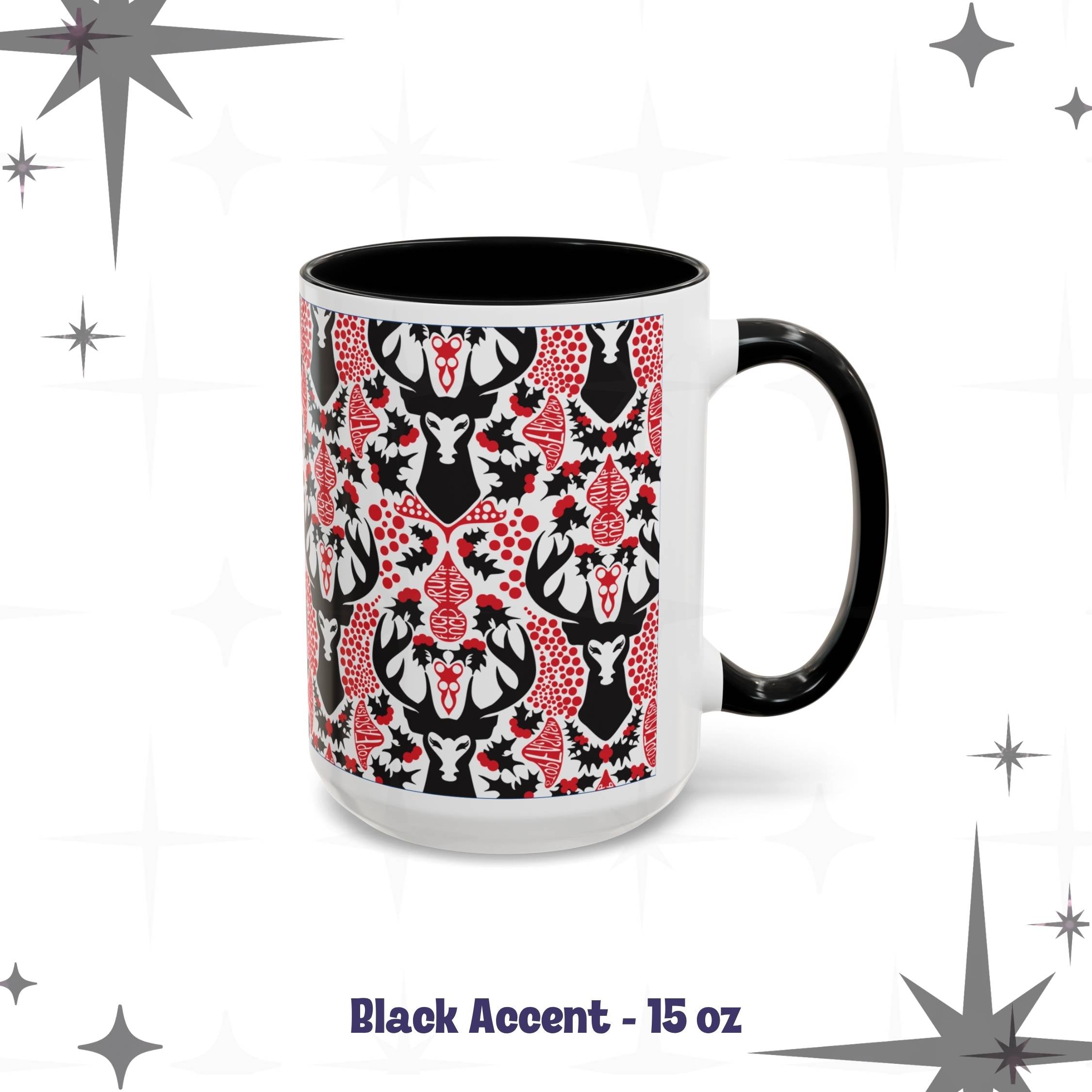 Hidden Message Mug “F*ck Trump” “Stop Fascism” Woodland Stag Damask