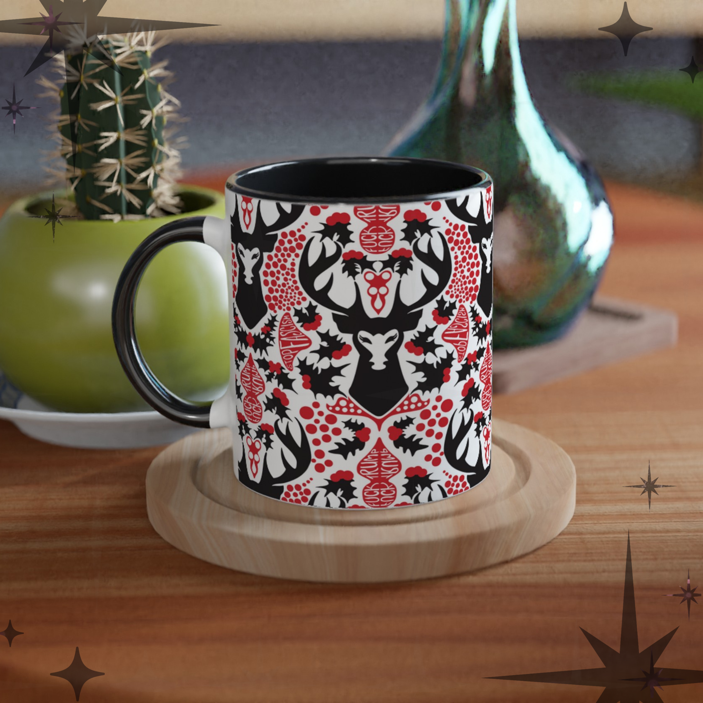 Hidden Message Mug “F*ck Trump” “Stop Fascism” Woodland Stag Damask