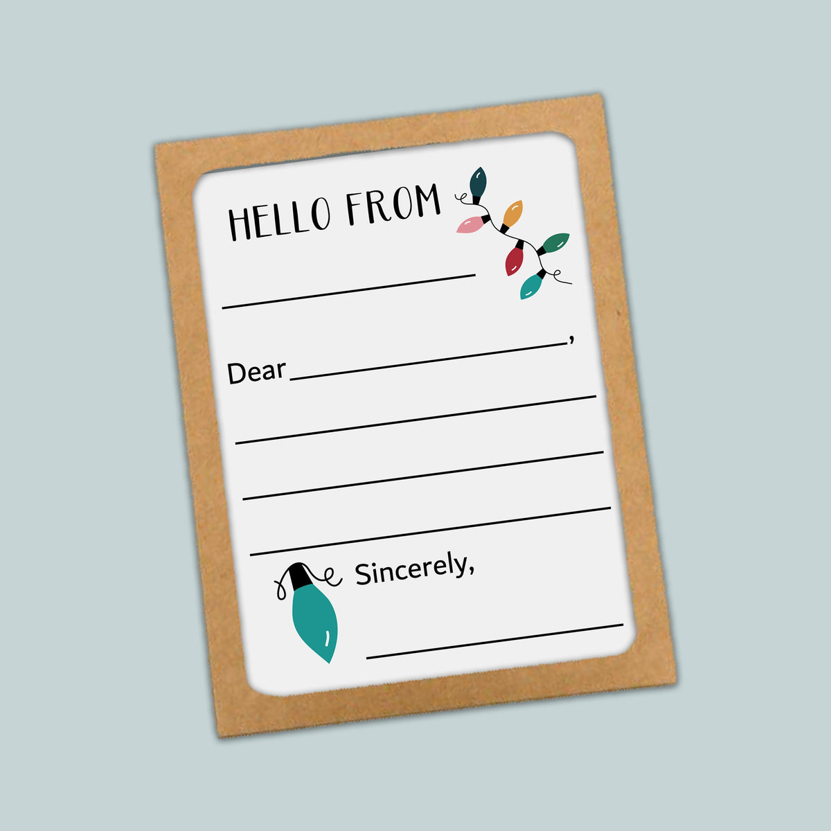The image is a greeting card with a blank space for a message and a decorative element featuring colorful lights.