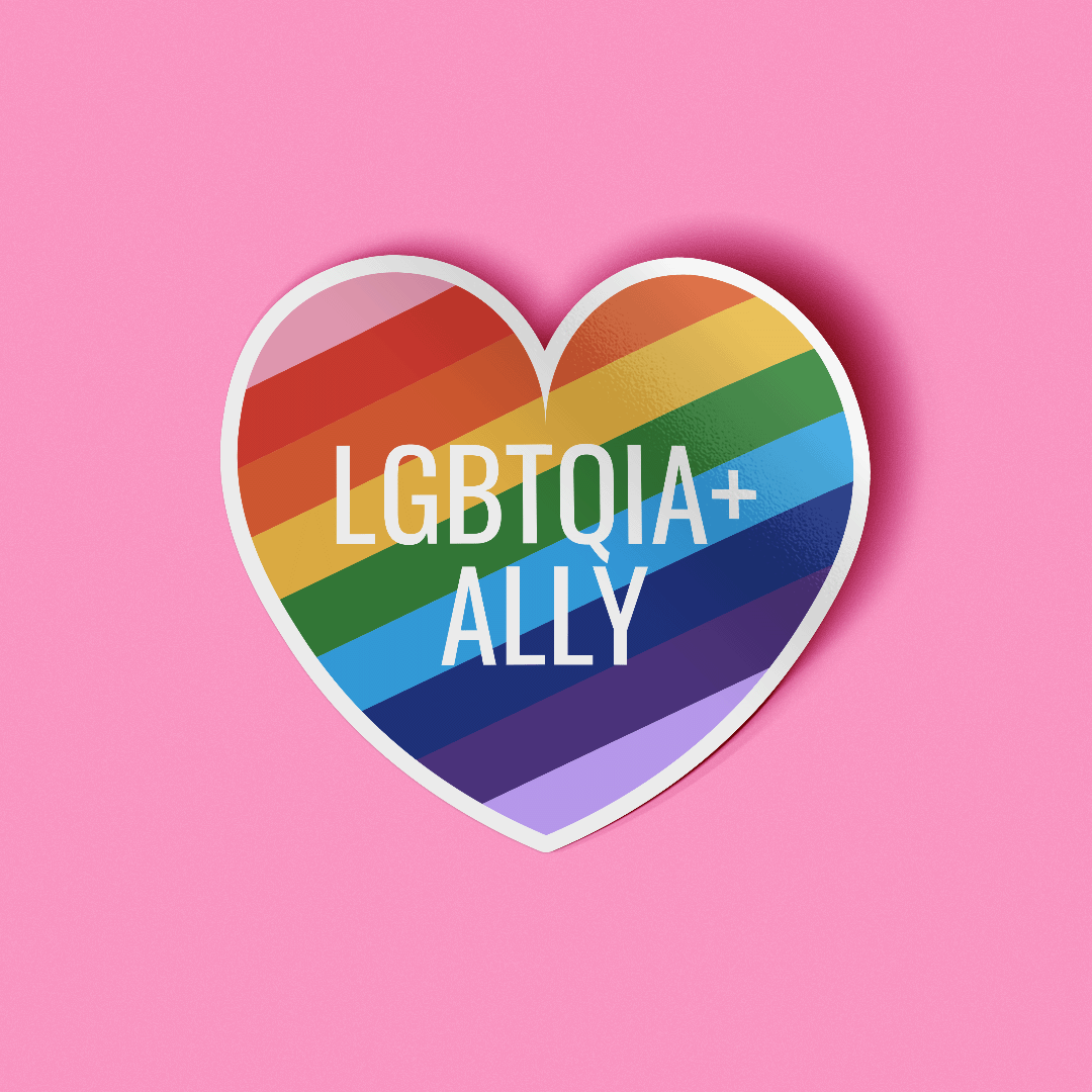 LGBTQIA+ Ally Sticker | Rainbow Pride Heart Vinyl Sticker
