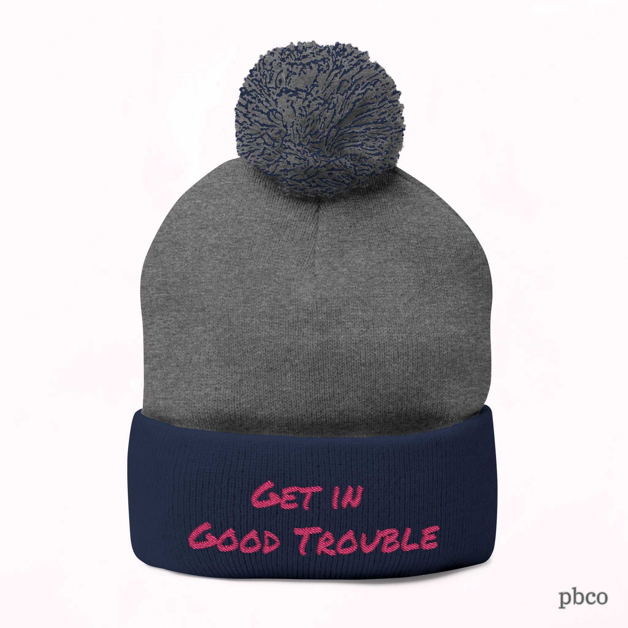 Pom-Pom Knit Cap - Embroidered &