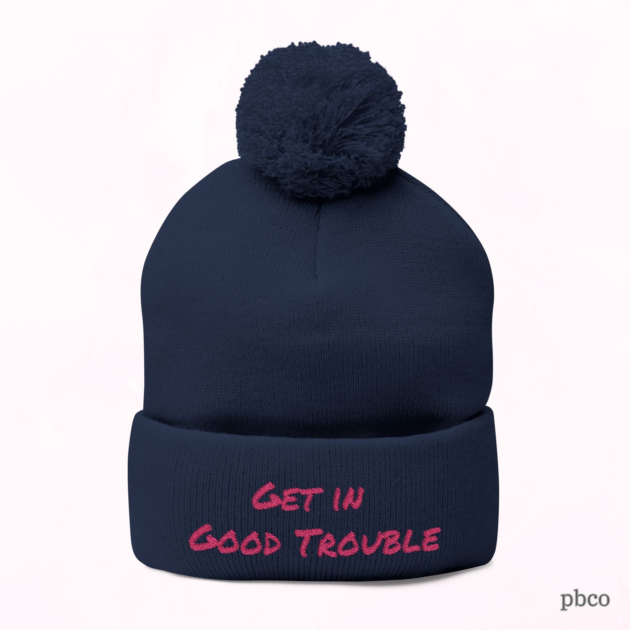 Pom-Pom Knit Cap - Embroidered &