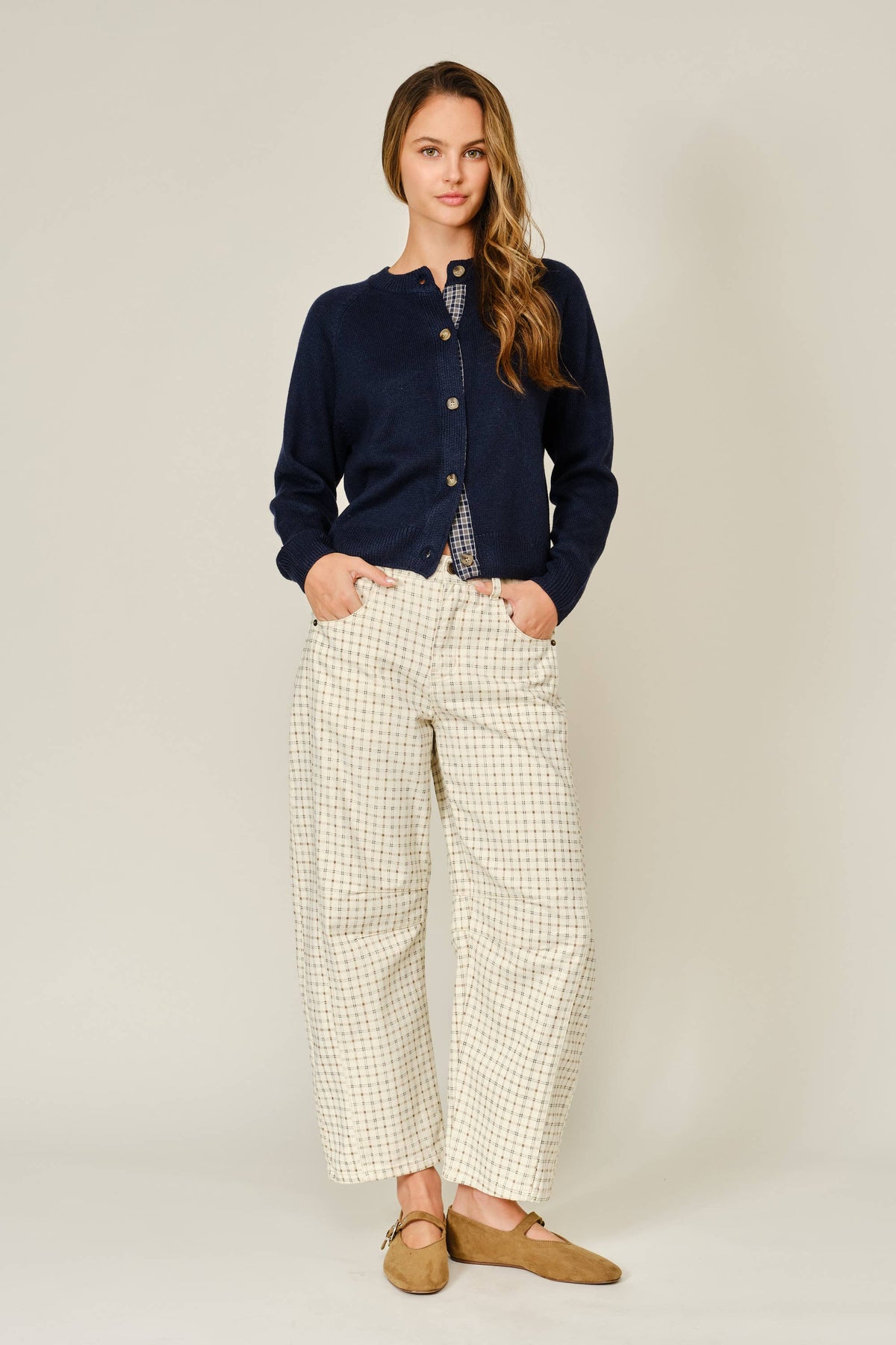 Oxford Plaid Barrel Pants