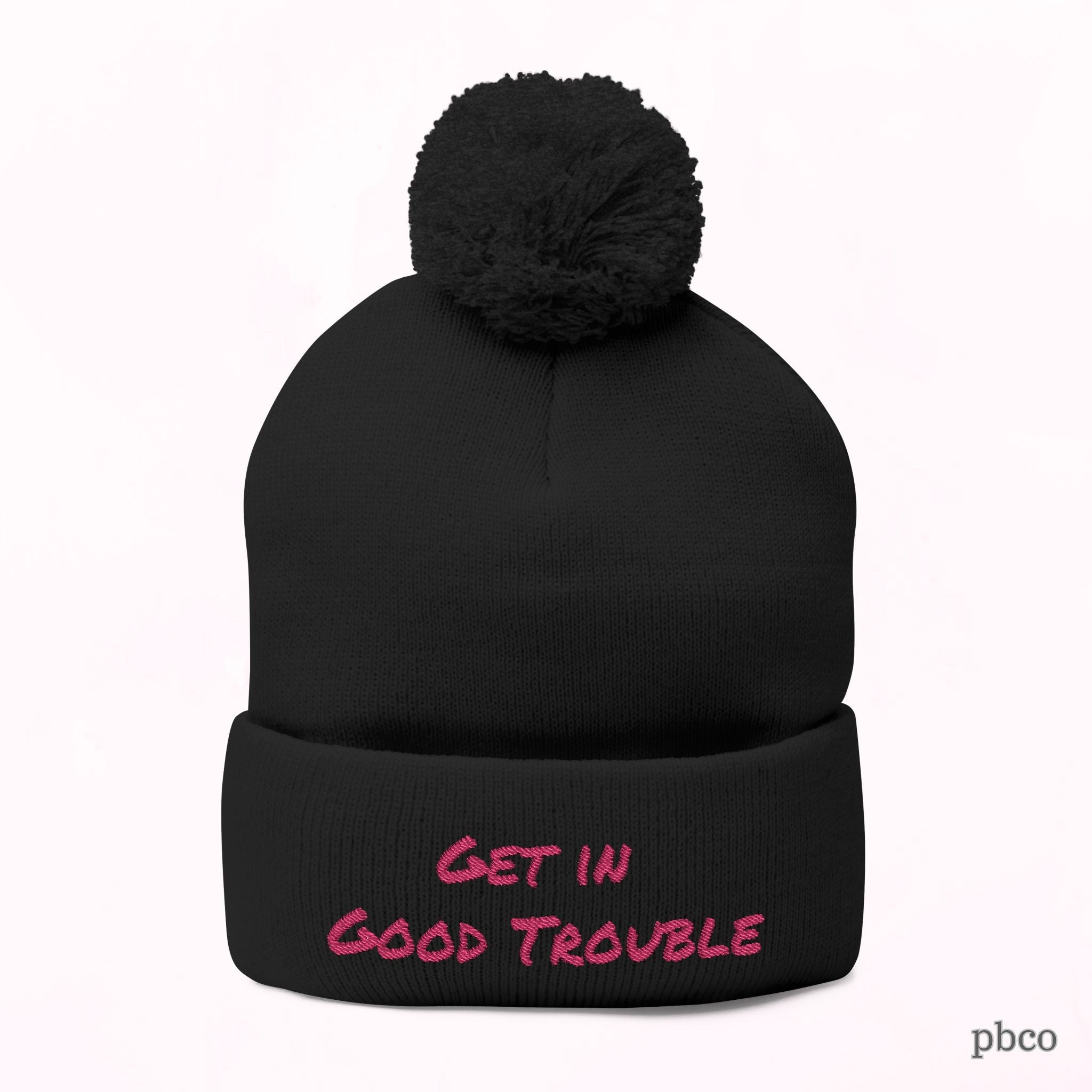 Pom-Pom Knit Cap - Embroidered &