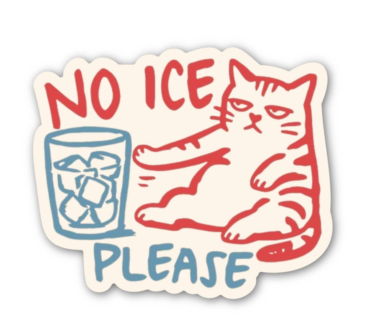 Sticker with a cat and a glass of water labeled &