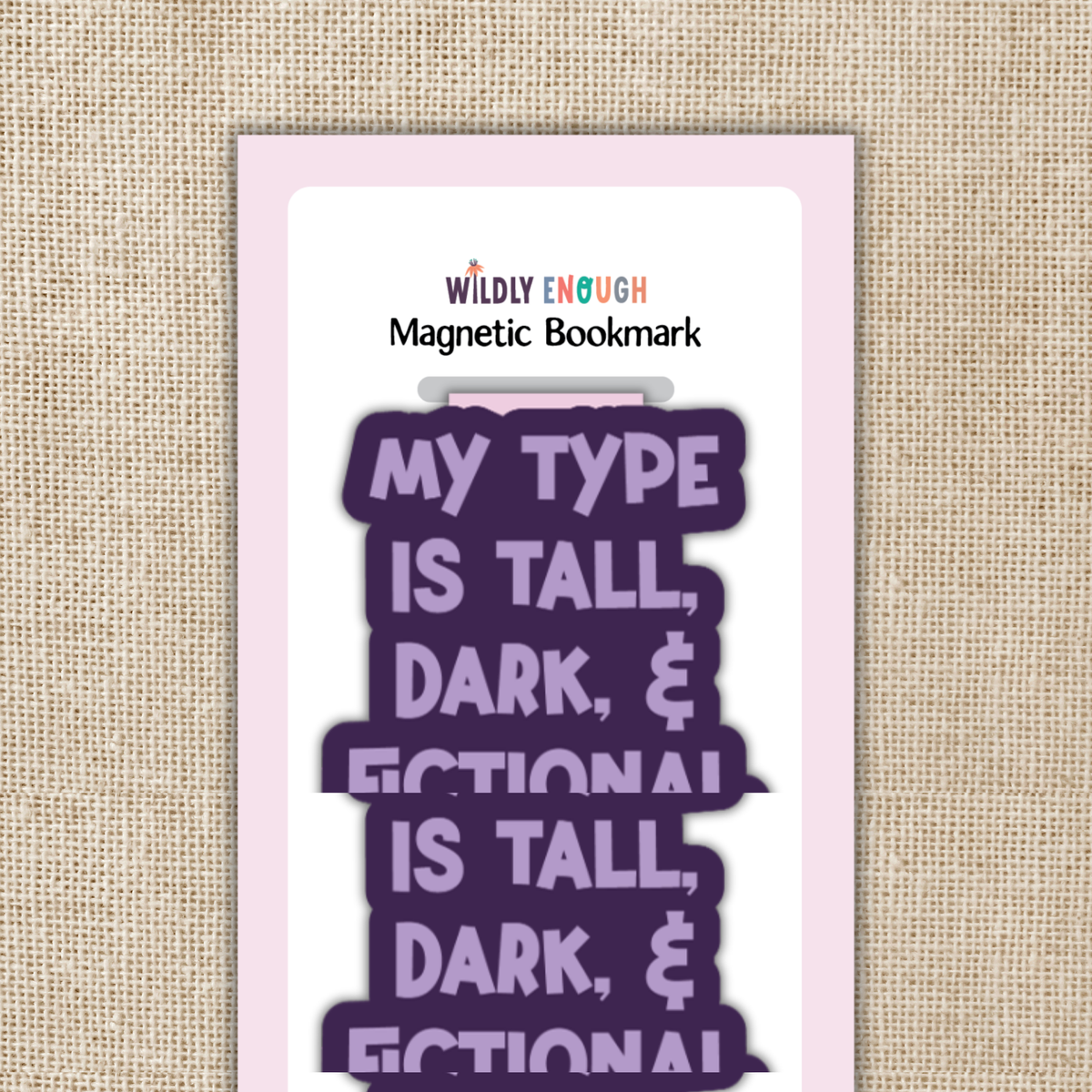 Magnetic bookmark with text on a beige background