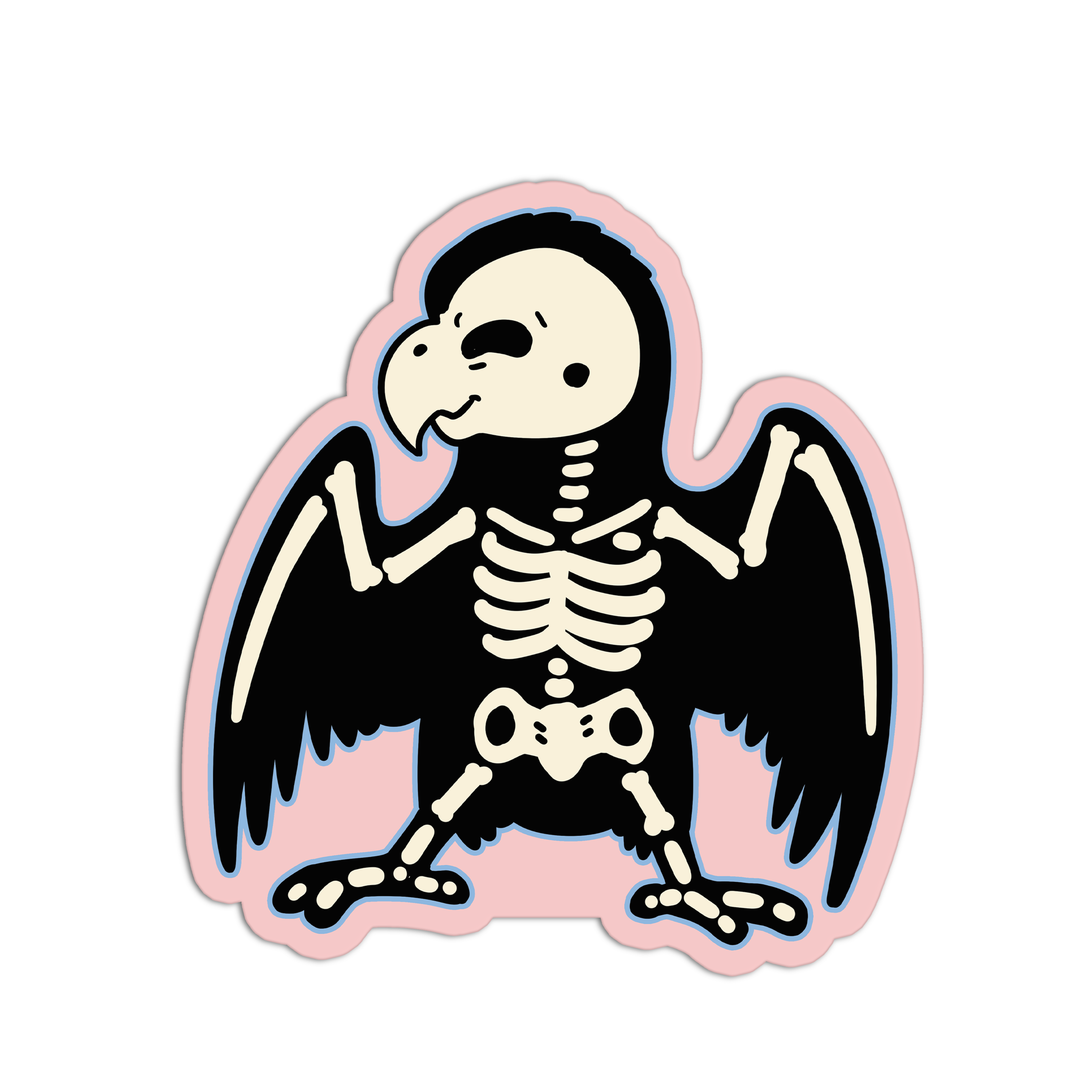 Skeletal bird design on a pink background