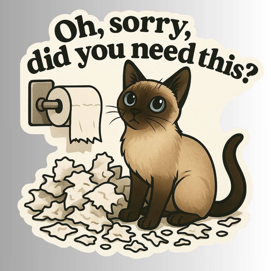Cartoon cat with toilet paper and text &