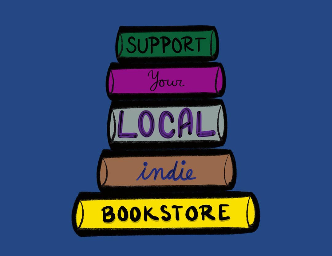 Stack of books with text &