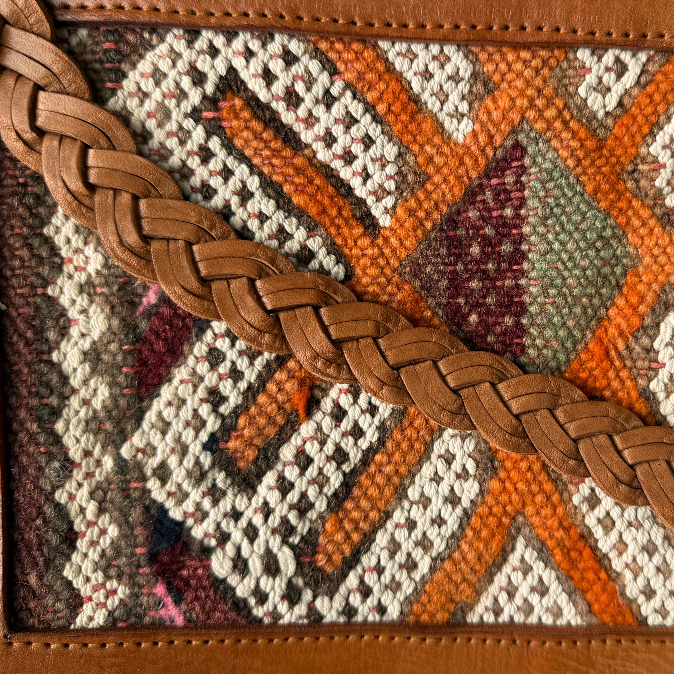 Leather & Kilim Crossbody Bag – Handmade in Morocco from Full-Grain Vegetable-Tanned Leather