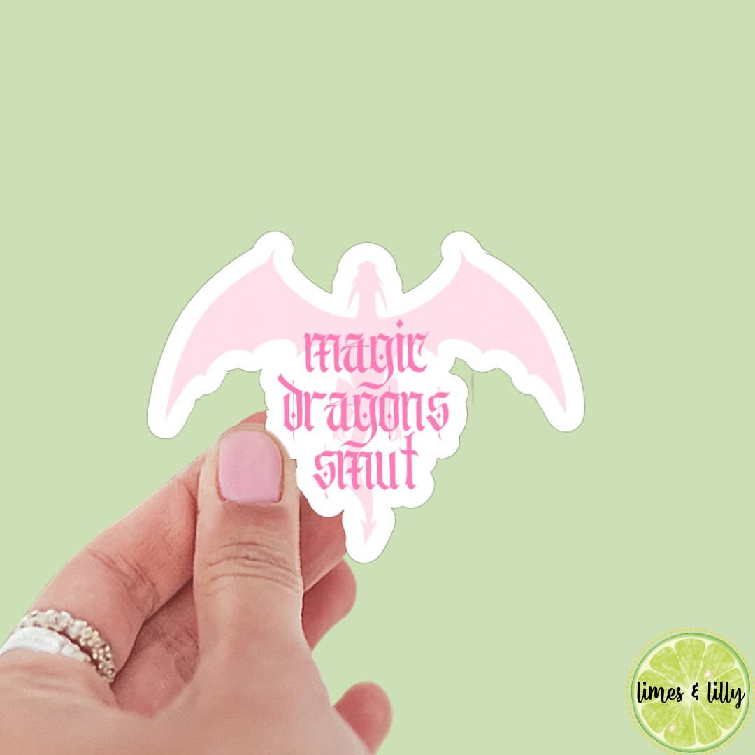 Pink dragon-shaped sticker with &