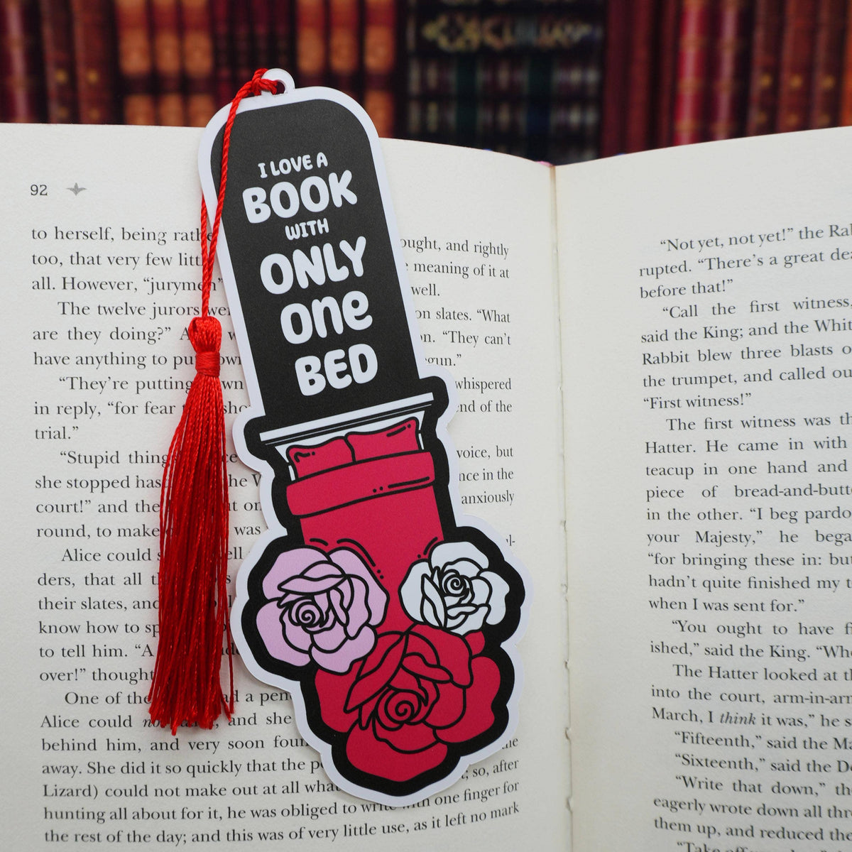 Bookmark with roses and text on an open book