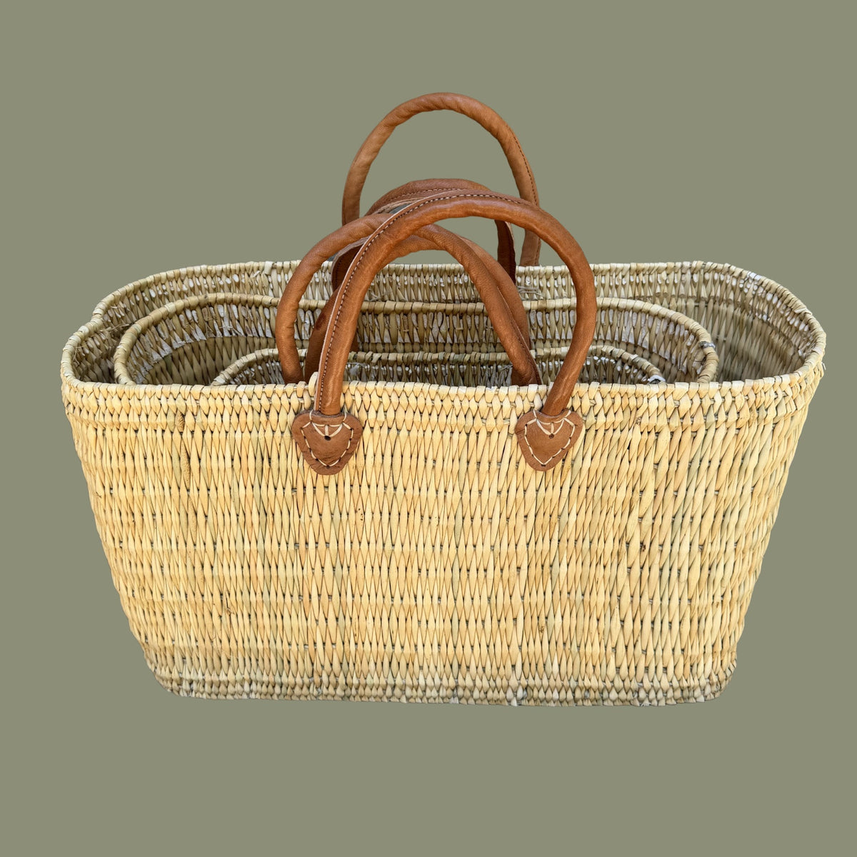 Structured Moroccan Market Basket Tote with Leather Handles
