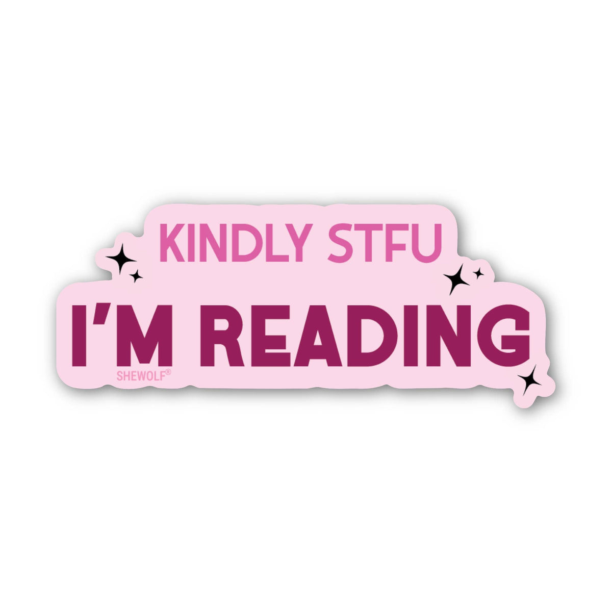 Pink and purple sticker with text &