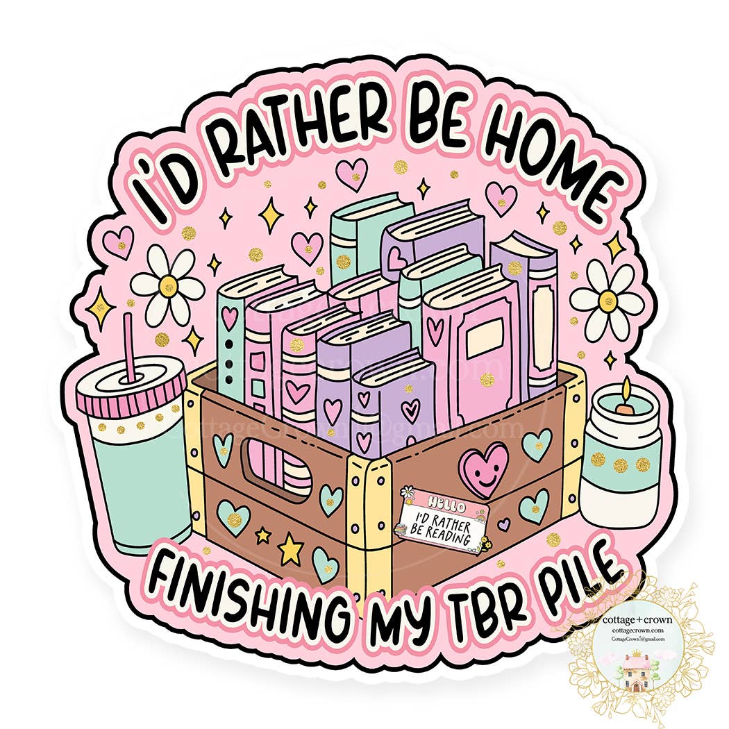 Sticker with books, a cup, and &