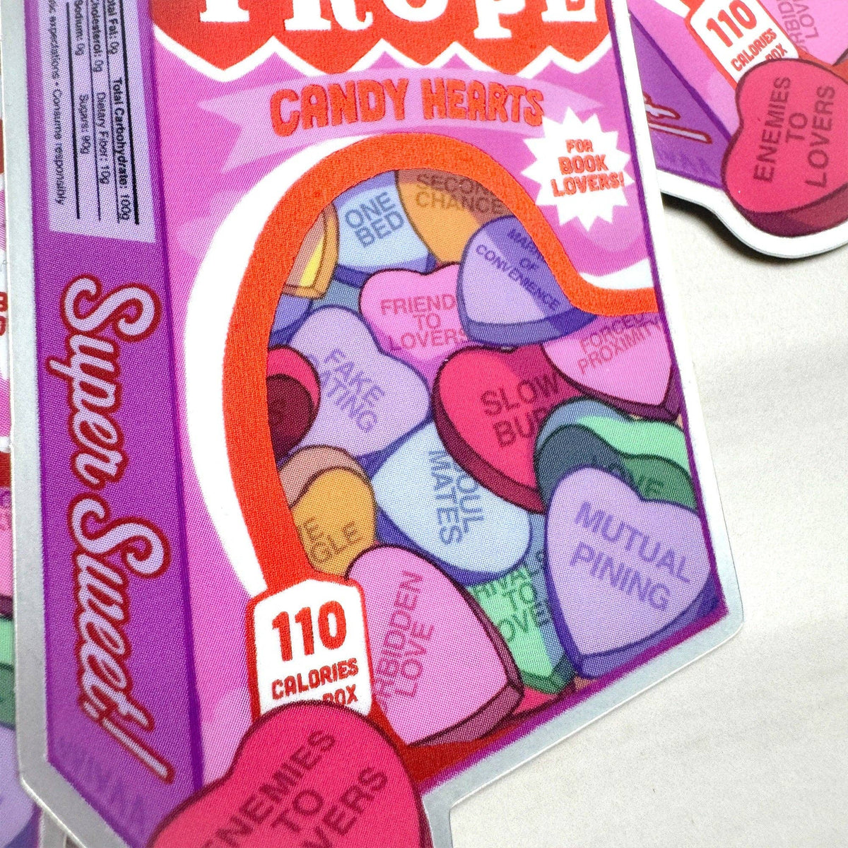 Romance Trope Candy Hearts Matte Mirror Sticker