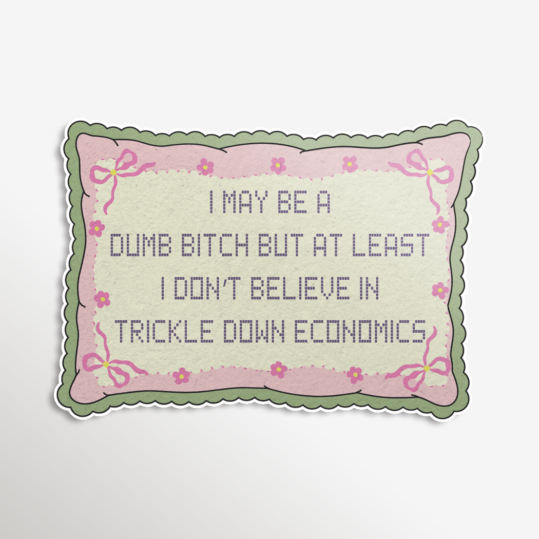 Decorative pillow with text on a light gray background