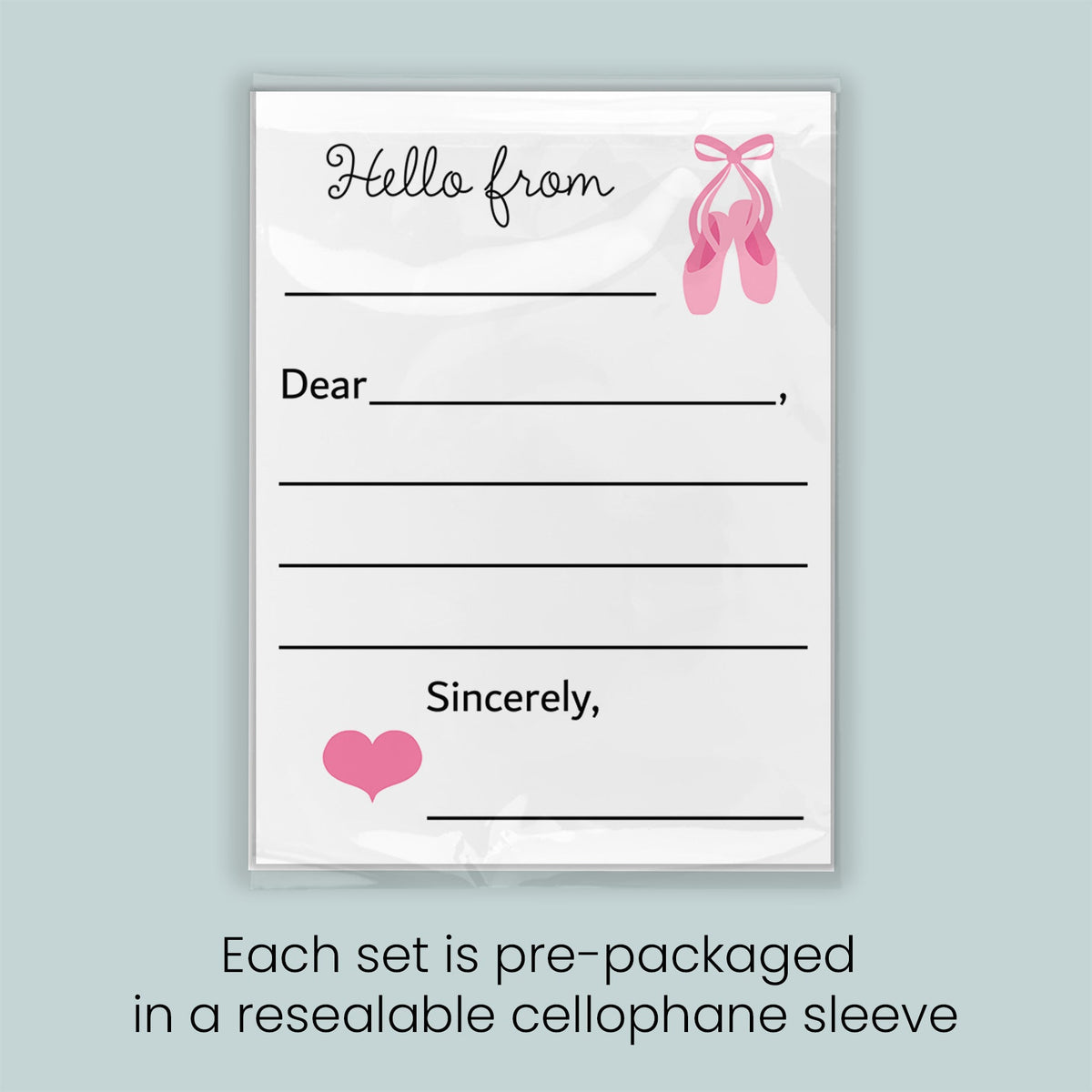 The image is a pre-packaged letter set, each set is pre-packaged in a resealable cellulophone sleeve.