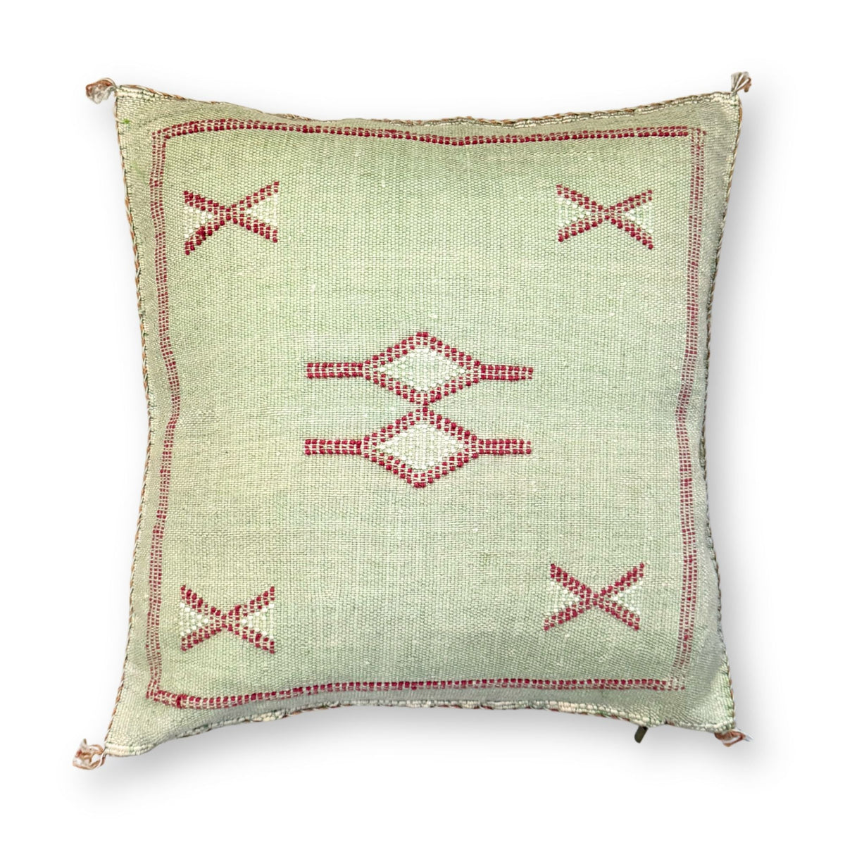 Light Green-Gray Sabra Cactus Silk Kilim Pillow Cover | Handwoven Moroccan Home Decor