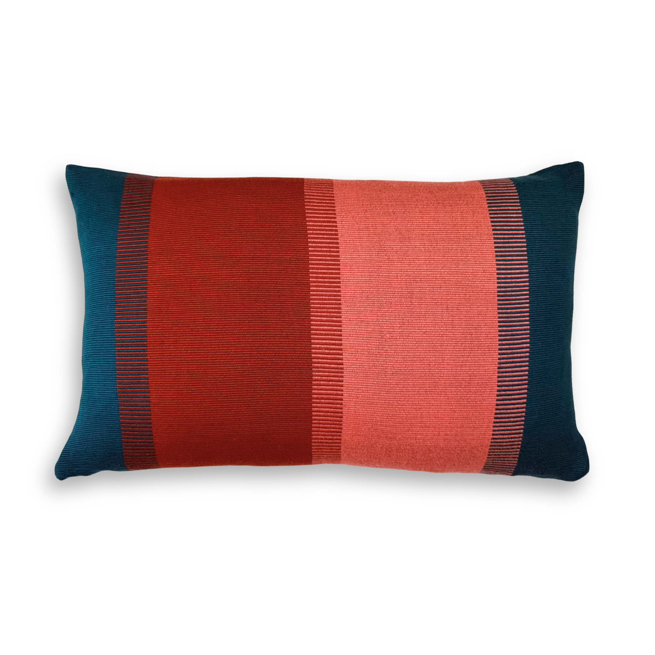 Handwoven Color Block & Hemp Pillow - Light & Dark Terra Cotta
