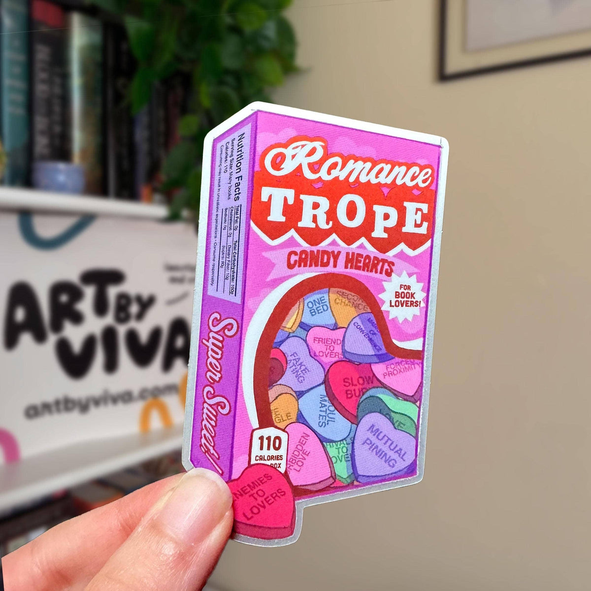 Romance Trope Candy Hearts Matte Mirror Sticker