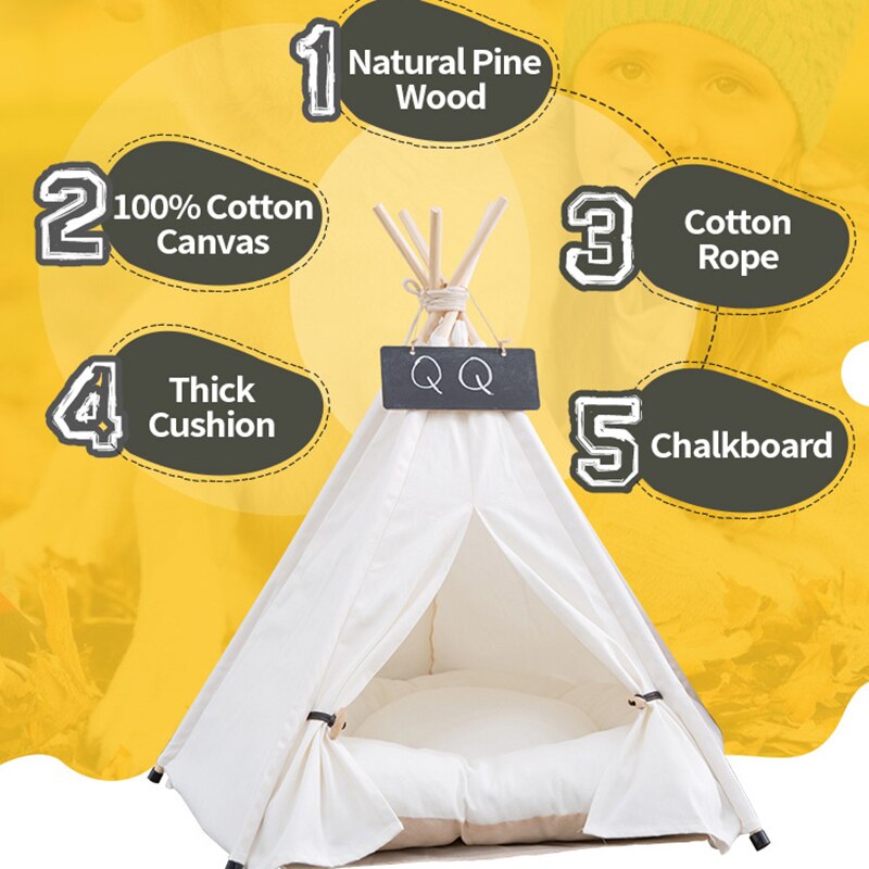 Pet Tent House Cat & Dog Bed – Portable Teepee with Thick Cushion | 6 Colors