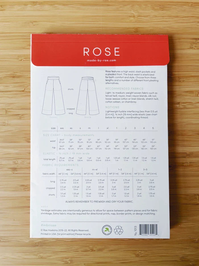 Made By Rae Rose Pants Pattern (Paper)