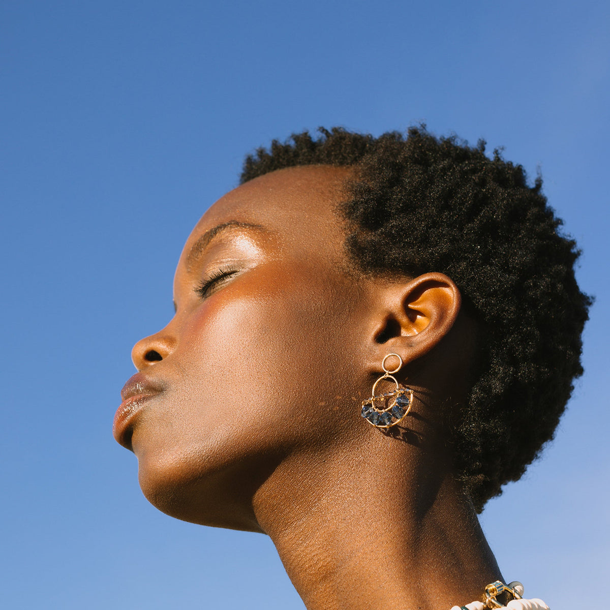 Olakira Rose Gold & Blue Swarovski Crystal Half Moon Earrings