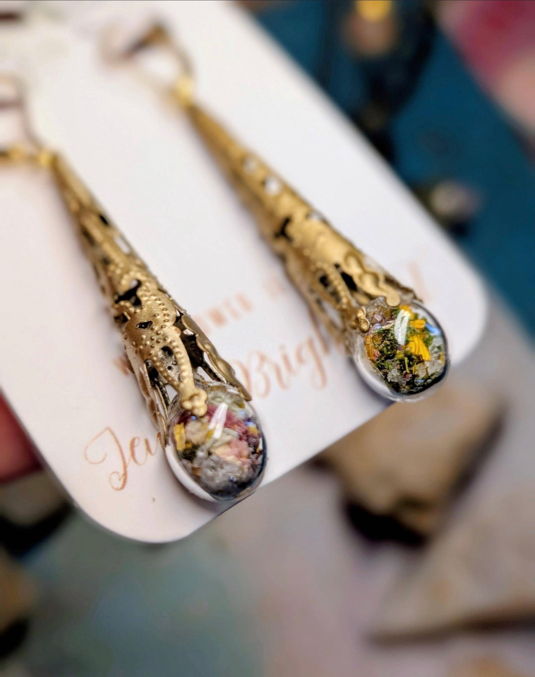 Mushroom Unique Handcrafted Floral Earrings with Wildflowers and Quartz (Copy)