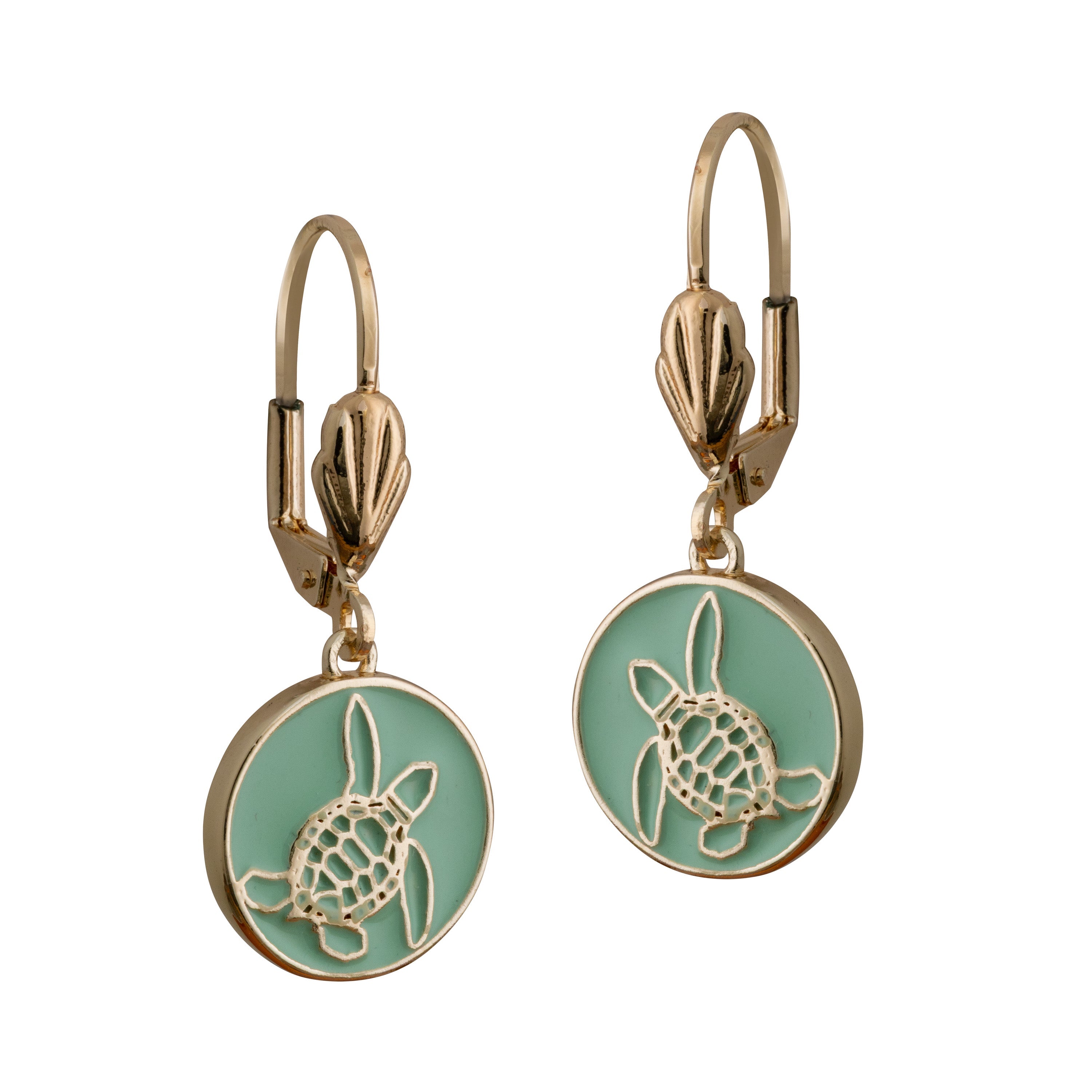bald head island sea turtle coin leverback earring green gold