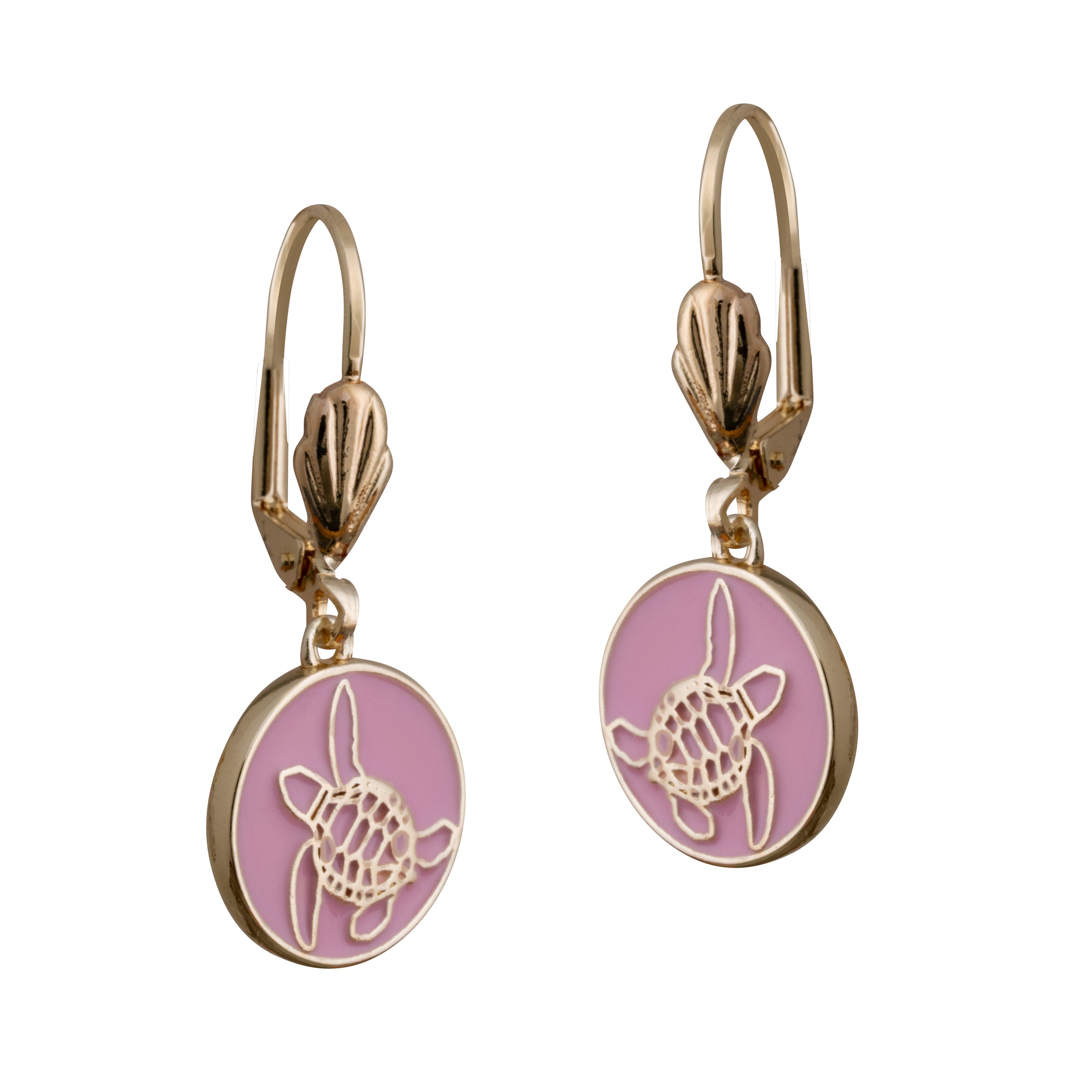 bald head island sea turtle coin leverback earring pink gold