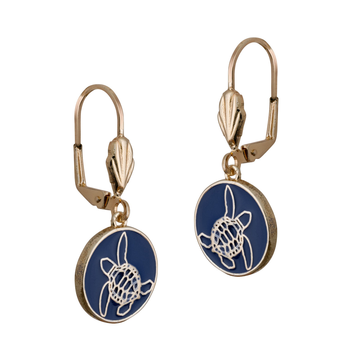 bald head island turtle coin leverback earring navy gold