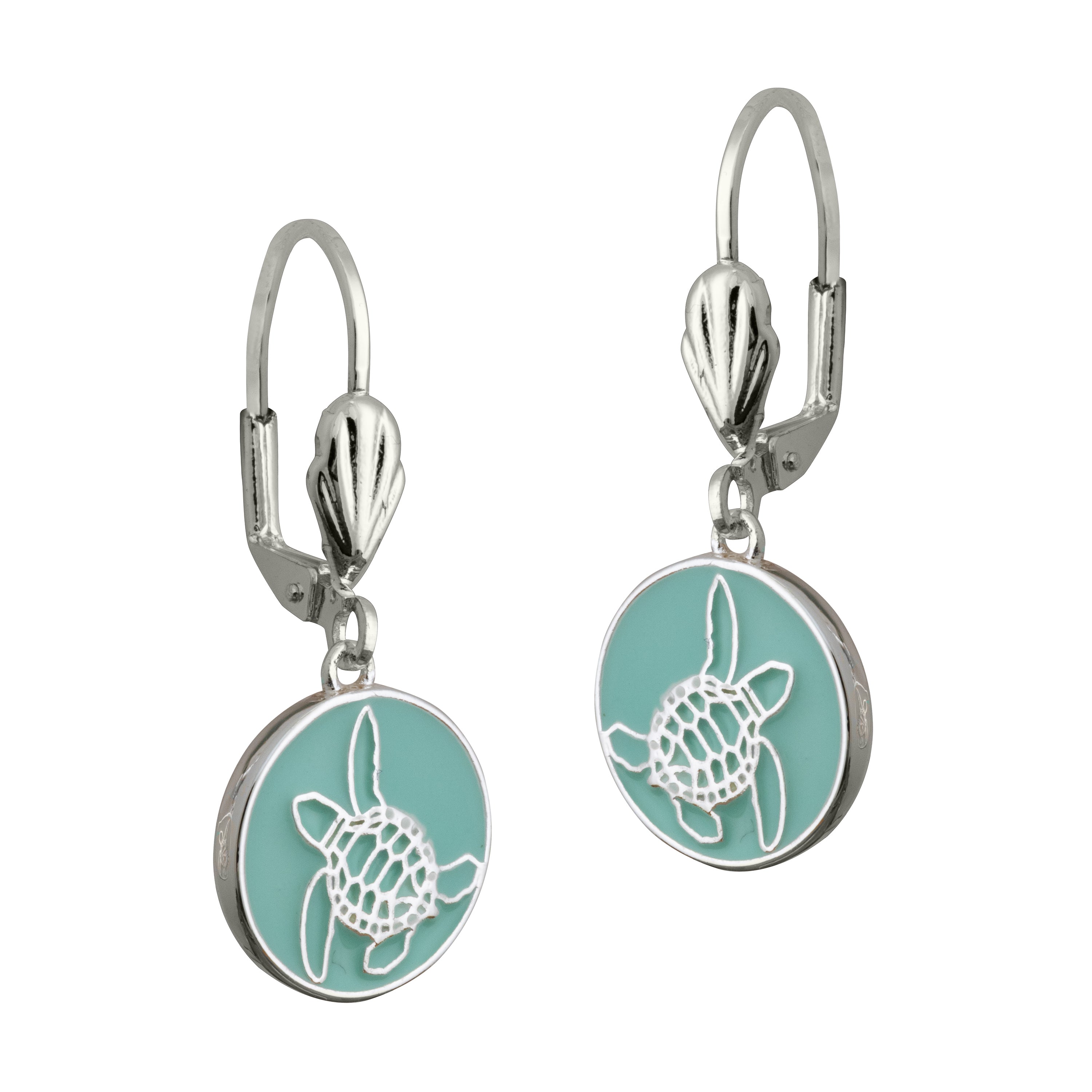 bald head island sea turtle coin leverback earring mint silver