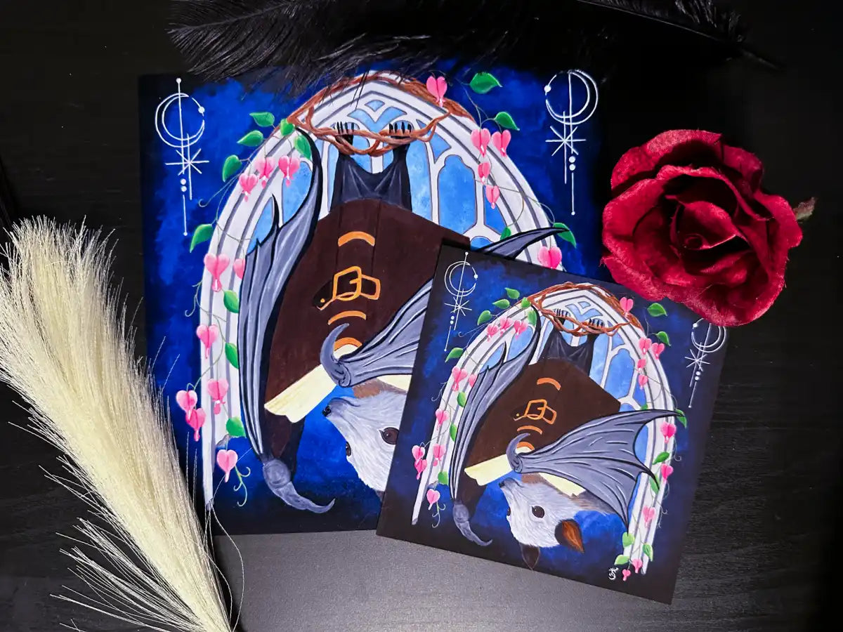 Flying Fox Art Print: Gothic Bat, Dark Academia Decor Acrylic Painting
