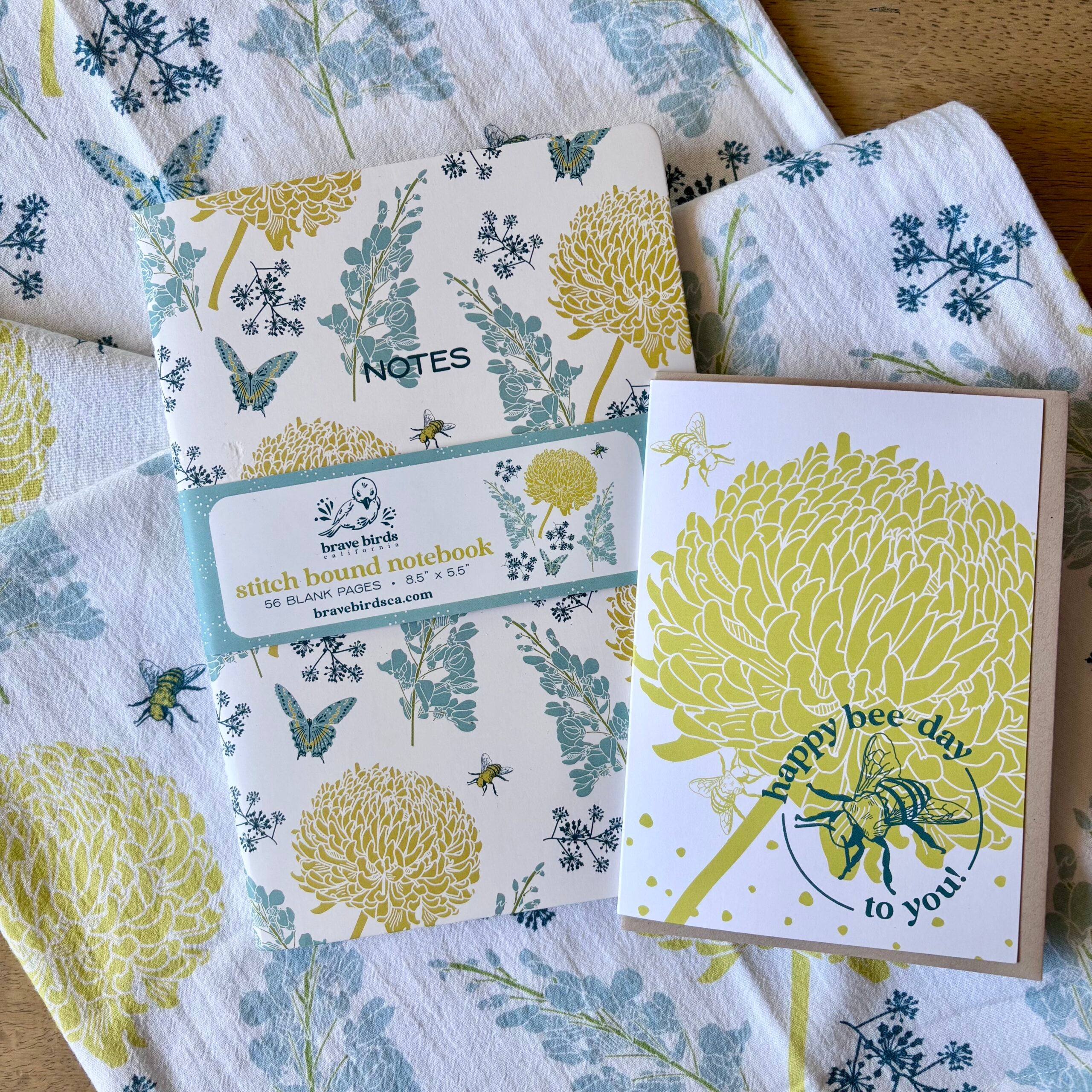 Blue Yellow Floral Tea Towel