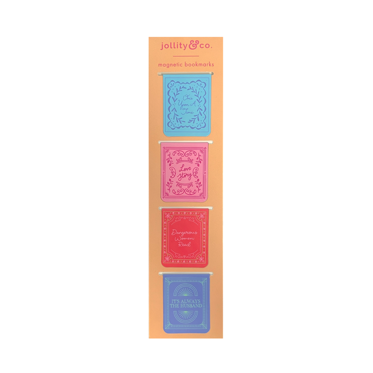 Book Club magnetic bookmarks set with tassels and book-themed illustrated designs, pack of 6, Jollity & Co.