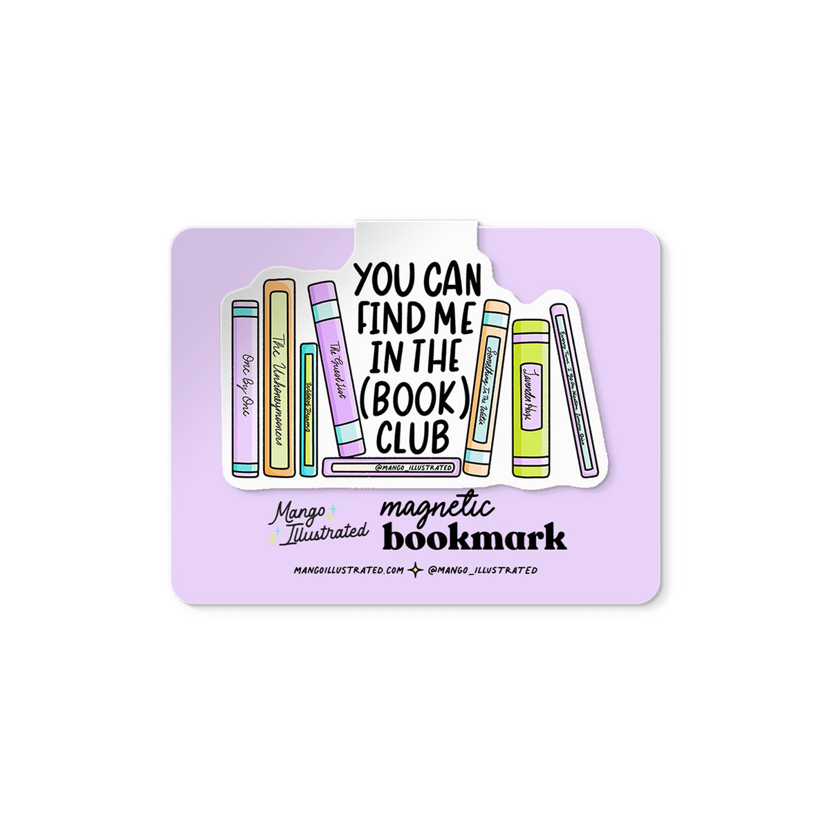 In the Book Club magnetic bookmark — hand lettered in the book club design on a backing card, 2.5 x 1.75 in, by MangoIllustrated