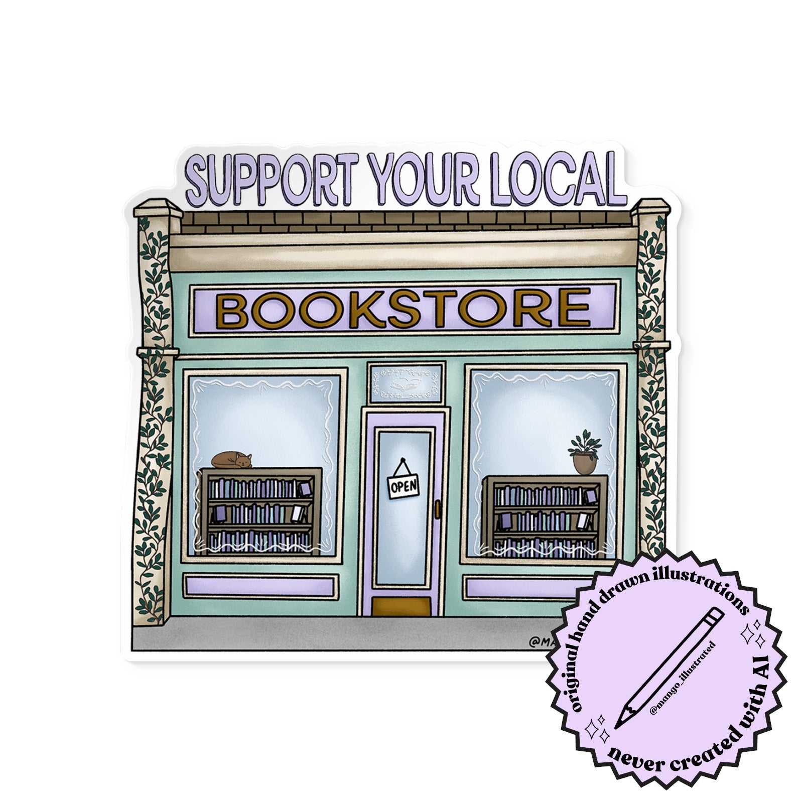 Support Your Local Bookstore Illustrated Sticker