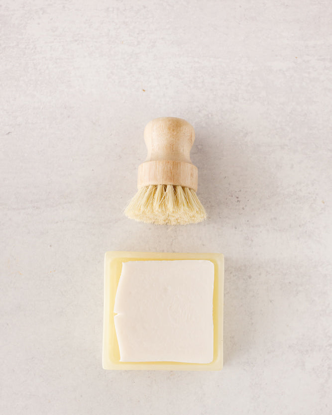 Handmade zero-waste solid dish washing soap with custom soap dish