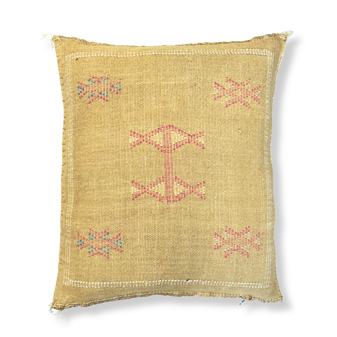 Gold Sabra Cactus Silk Kilim Pillow Cover | Handwoven Moroccan Home Decor