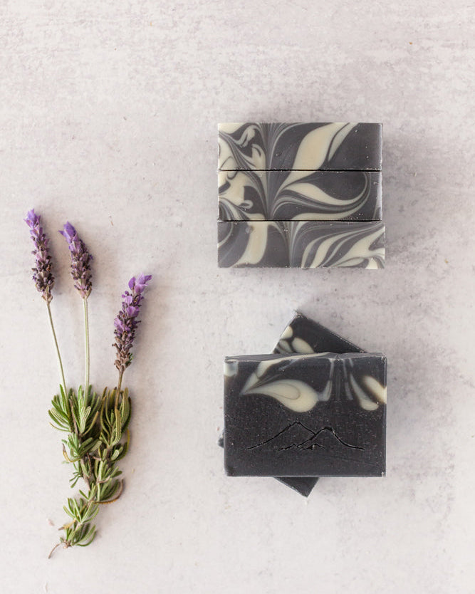 Handmade charcoal lavender soap