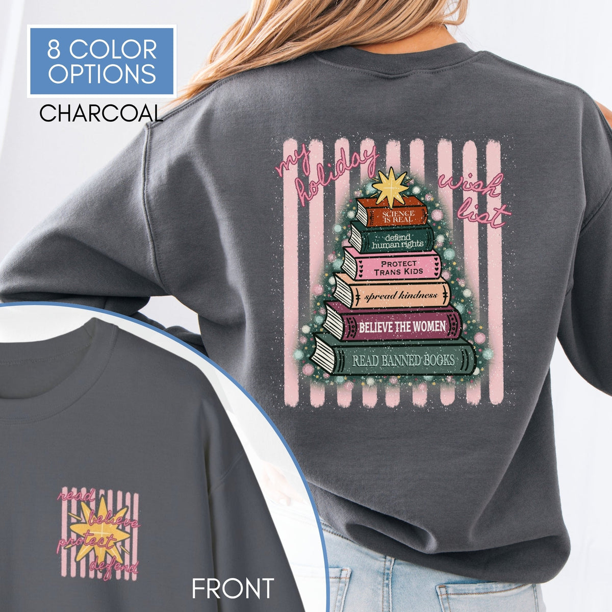 Christmas-book-tree-unisex-Crewneck-holiday-activism-sweatshirt-literary-activist-apparel-reader-bibliophile-top-Charcoal