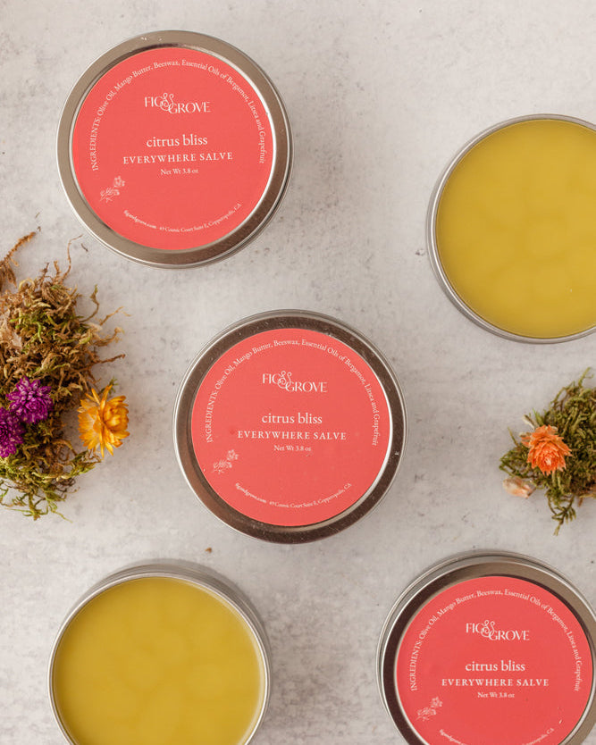 Citrus Bliss Everywhere Salve by Fig & Grove made with olive oil, mango butter, and beeswax.