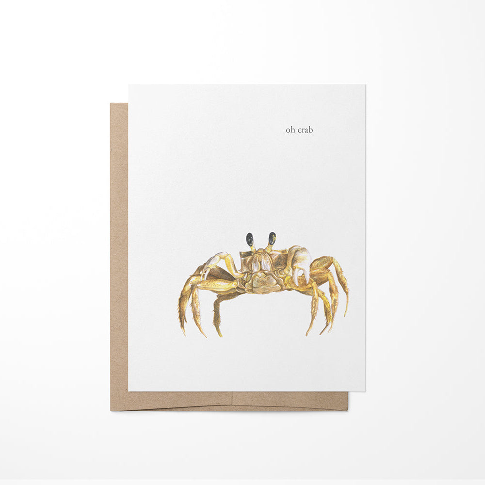 Greeting card with a gold crab illustration on a white background