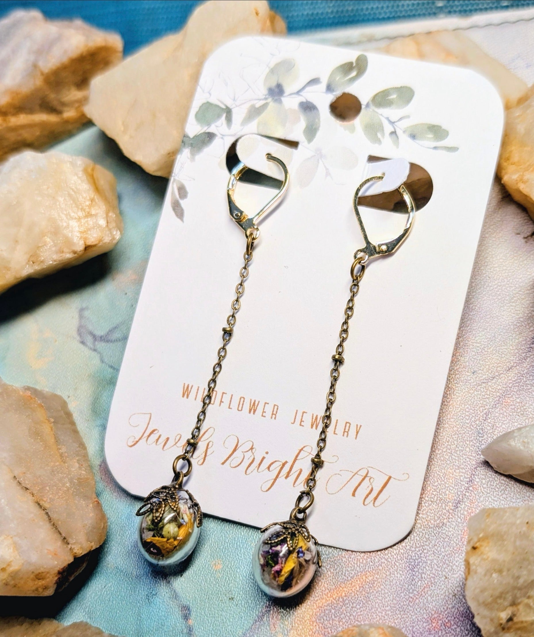 Mushroom Unique Handcrafted Floral Earrings with Wildflowers and Quartz (Copy)