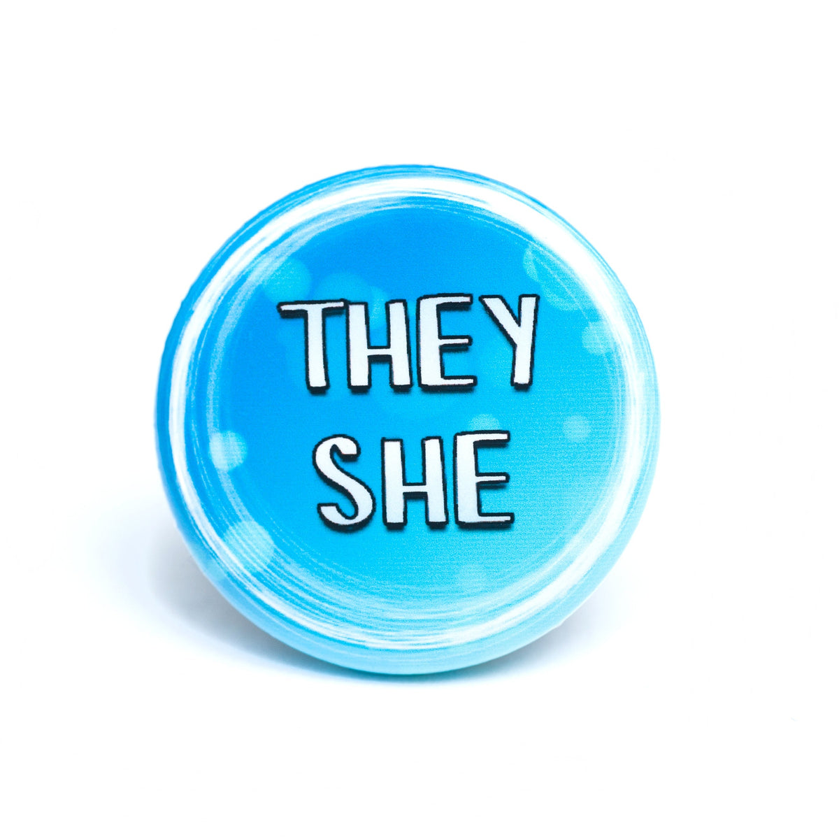 They/she pronoun buttons