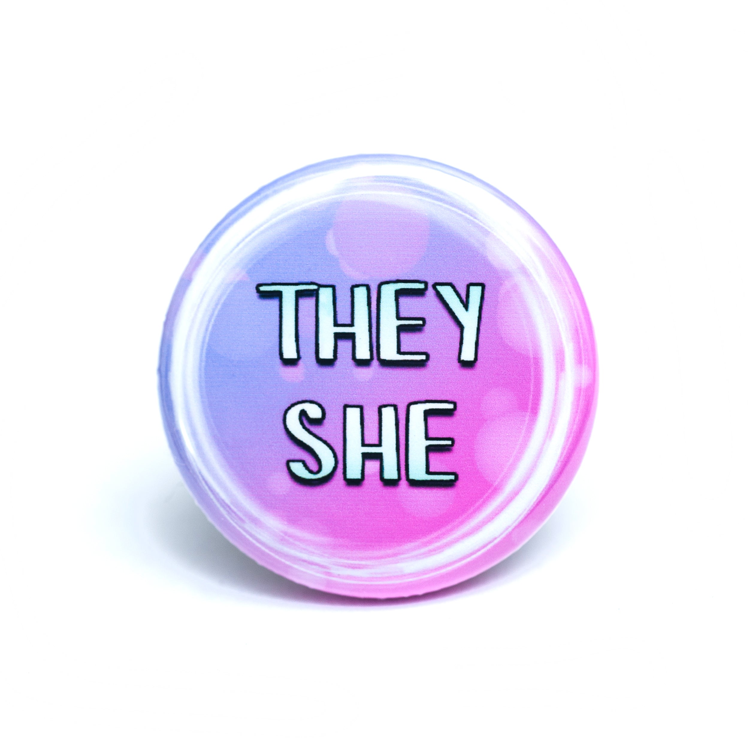 They/she pronoun buttons