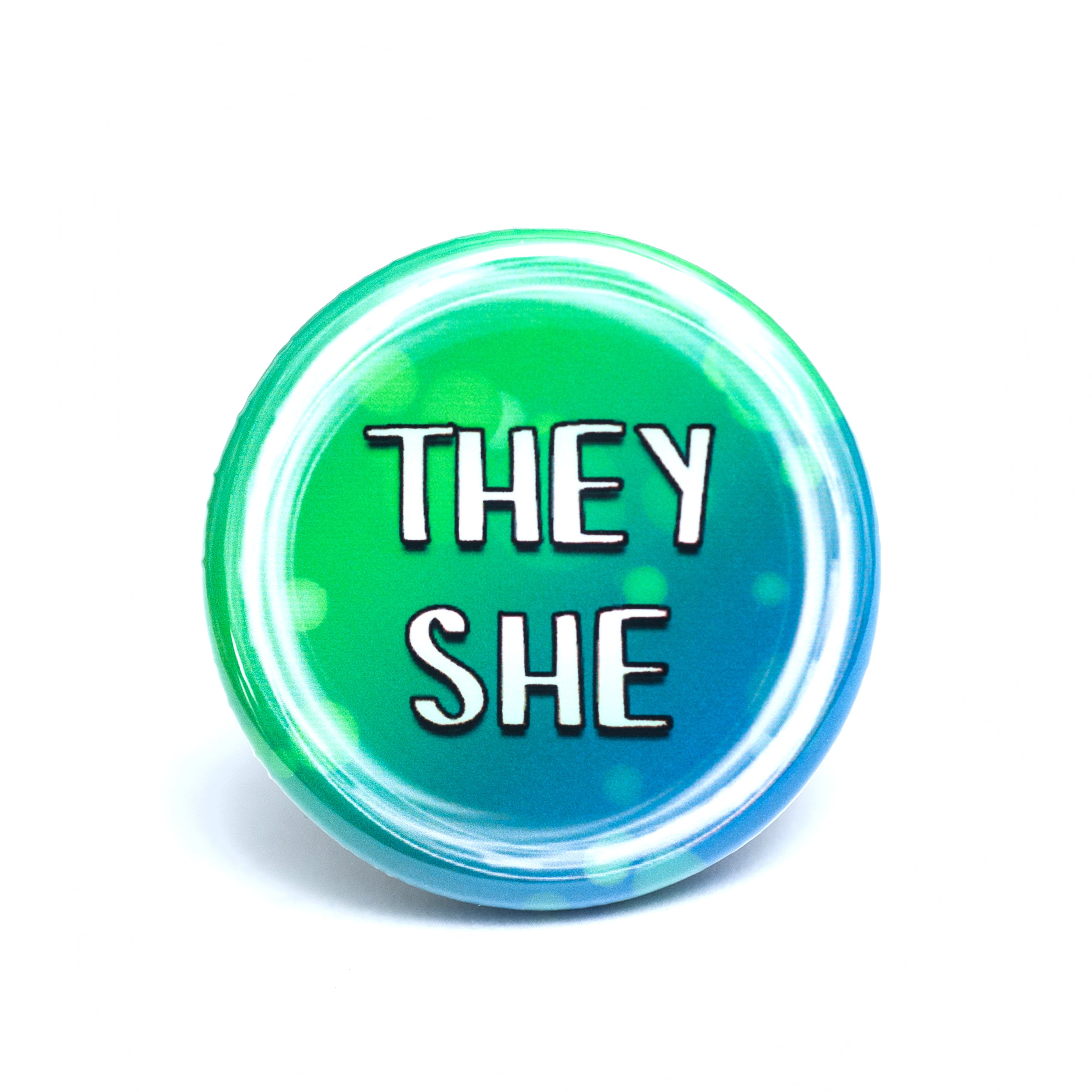They/she pronoun buttons