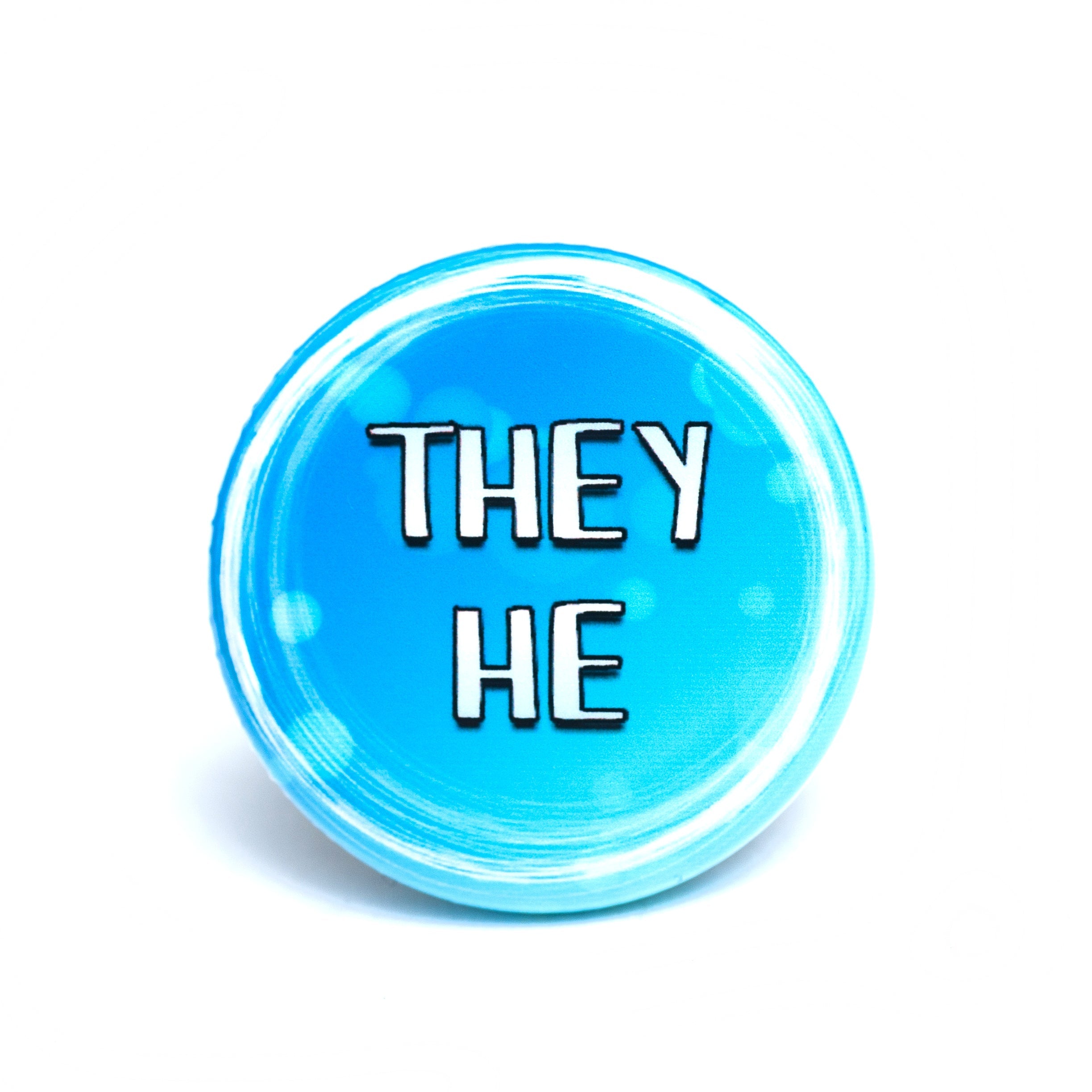 They/he pronoun buttons