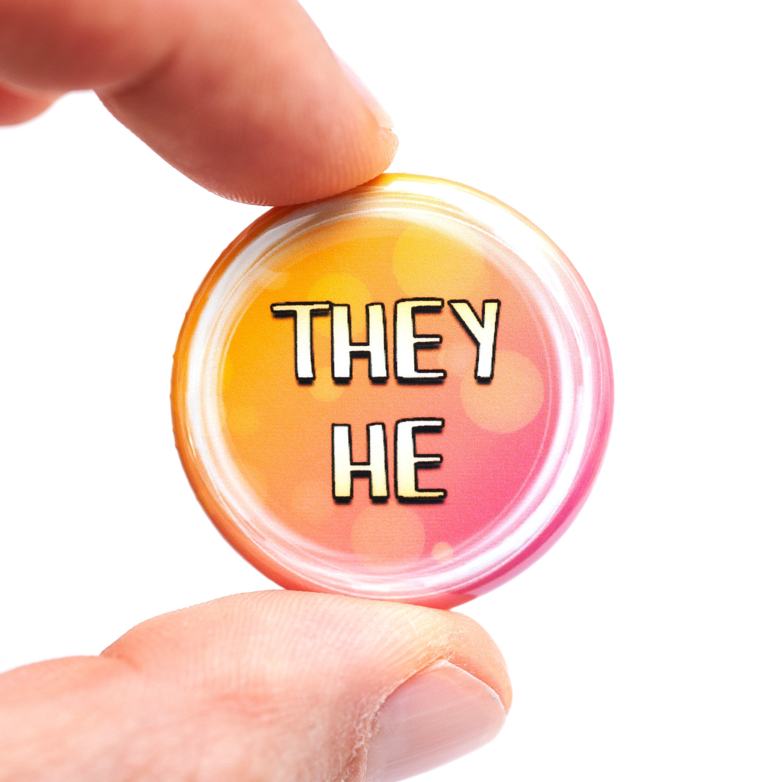 They/he pronoun buttons